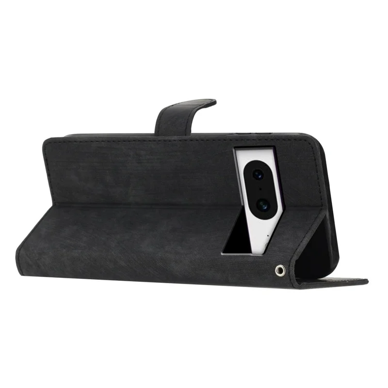 Для Google Pixel 8 Solid Color Skin-touch Stand Leather Wallet Cover Cell Phone Case - Black