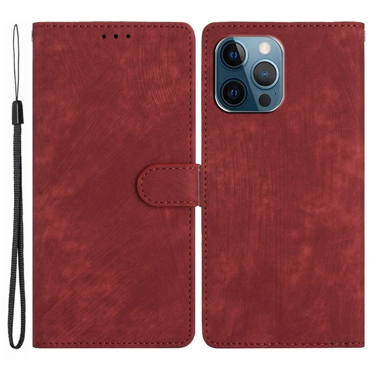 Para iPhone 14 Pro Funda de piel de color sólido con tacto suave Funda de billetera antidesmoronamie nto con soporte - Rojo
