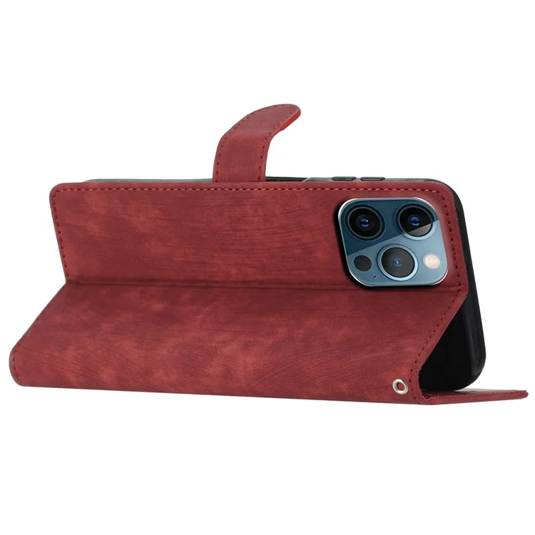 Para iPhone 14 Pro Funda de piel de color sólido con tacto suave Funda de billetera antidesmoronamie nto con soporte - Rojo