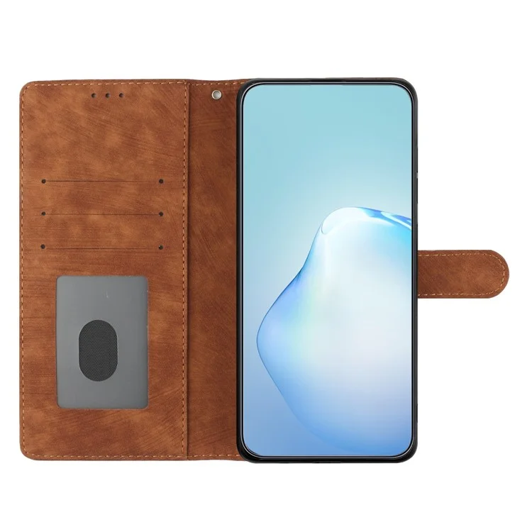 Funda de cuero con textura de piel para iPhone 14 Pro Max, de color sólido, anti-caída y con soporte - Marrón
