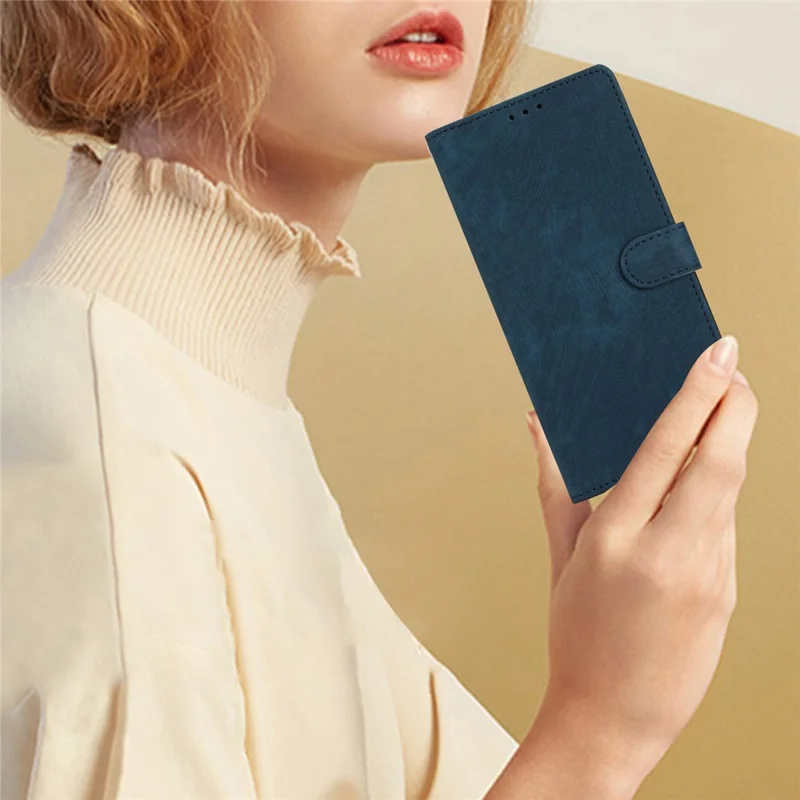 Wallet Shell for iPhone 14 Pro Max Solid Color Skin-touch PU Leather Anti-drop Stand Phone Case - Blue