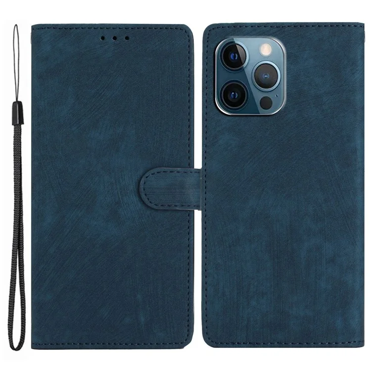 Einfarbige Schale für iPhone 13 Pro Max 6.7 Zoll Skin-touch PU-Leder-Ständer-Wallet-Handyhülle - Blau