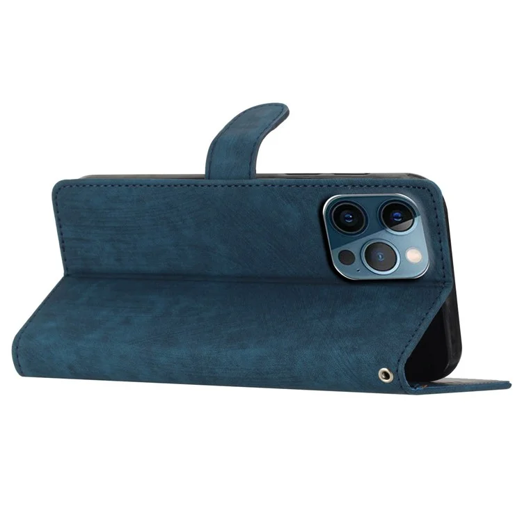 Einfarbige Schale für iPhone 13 Pro Max 6.7 Zoll Skin-touch PU-Leder-Ständer-Wallet-Handyhülle - Blau