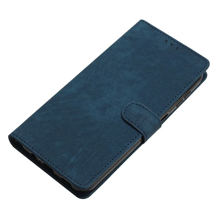 Einfarbige Schale für iPhone 13 Pro Max 6.7 Zoll Skin-touch PU-Leder-Ständer-Wallet-Handyhülle - Blau