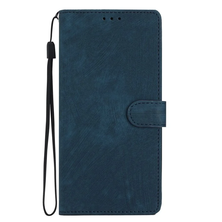Einfarbige Schale für iPhone 13 Pro Max 6.7 Zoll Skin-touch PU-Leder-Ständer-Wallet-Handyhülle - Blau