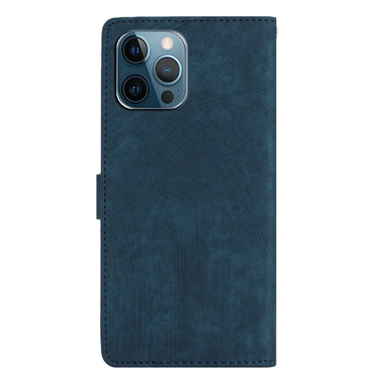 Einfarbige Schale für iPhone 13 Pro Max 6.7 Zoll Skin-touch PU-Leder-Ständer-Wallet-Handyhülle - Blau