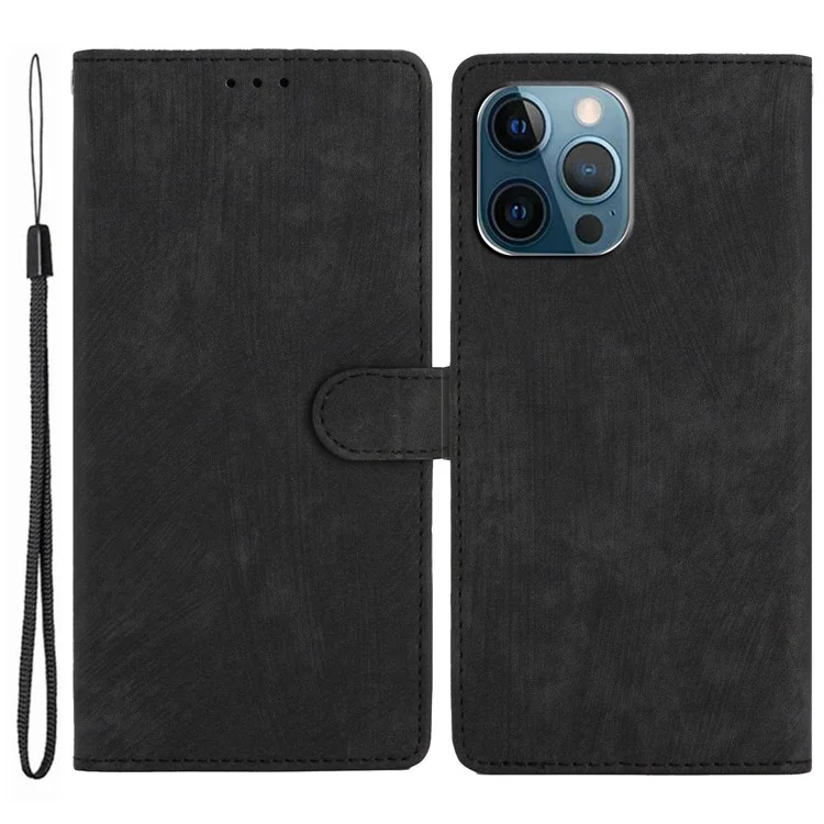 Haut-Touch-Portemonnaie-Schale für iPhone 13 Pro 6.1 Zoll Einfarbiges PU-Leder Anti-Kollisions-Ständer-Handyhülle - Schwarz