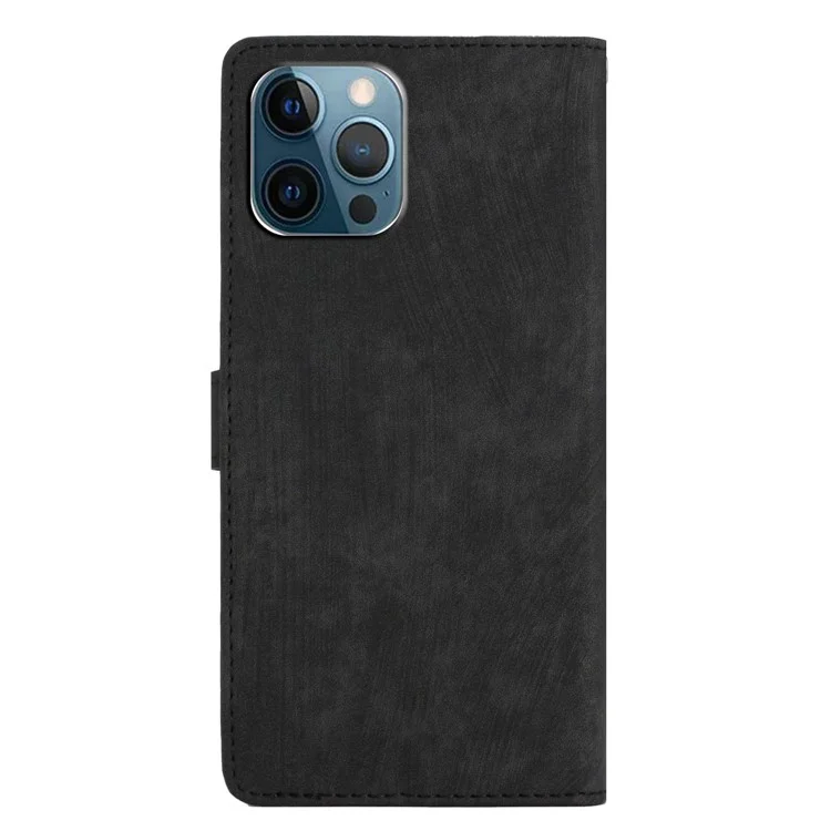 Haut-Touch-Portemonnaie-Schale für iPhone 13 Pro 6.1 Zoll Einfarbiges PU-Leder Anti-Kollisions-Ständer-Handyhülle - Schwarz