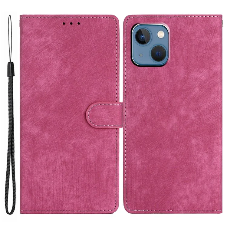 Per iPhone 14 Plus PU Leather Wallet Fully Wrapped Cover Skin-touch Stand Phone Case - Rose