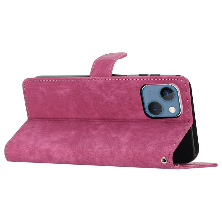 Per iPhone 14 Plus PU Leather Wallet Fully Wrapped Cover Skin-touch Stand Phone Case - Rose