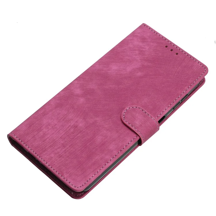 Per iPhone 14 Plus PU Leather Wallet Fully Wrapped Cover Skin-touch Stand Phone Case - Rose