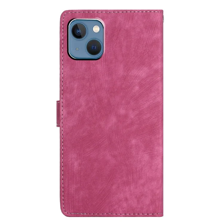 Per iPhone 14 Plus PU Leather Wallet Fully Wrapped Cover Skin-touch Stand Phone Case - Rose