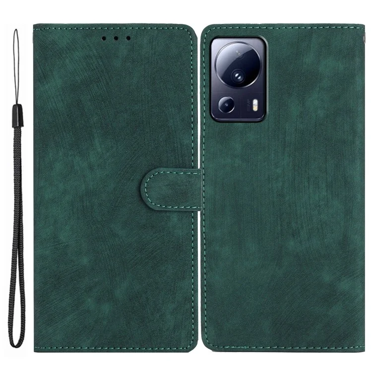 For Xiaomi 13 Lite / Civi 2 5G Solid Color Leather Wallet Cover Skin-touch Stand Cell Phone Case - Green