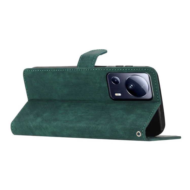 For Xiaomi 13 Lite / Civi 2 5G Solid Color Leather Wallet Cover Skin-touch Stand Cell Phone Case - Green