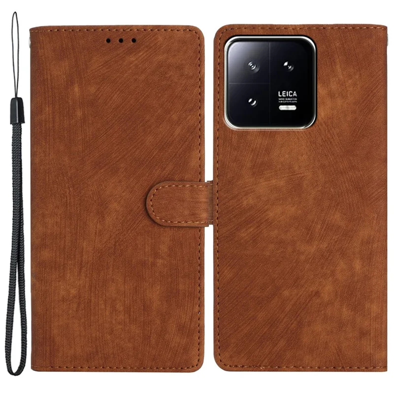 Para Xiaomi 13 5G Solid Color Folio Flip PU Leather Wallet Cover Skin-touch Stand Phone Case - Marrón