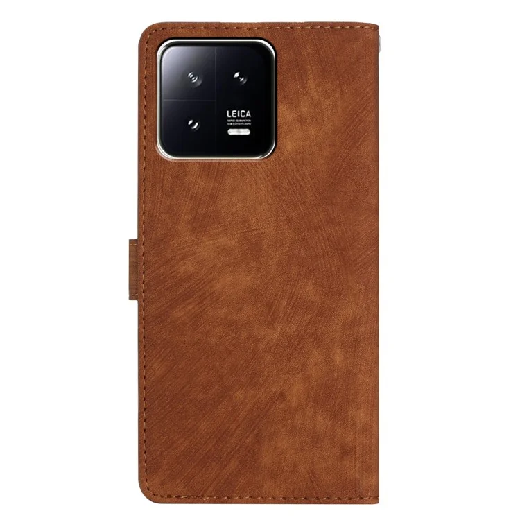 Para Xiaomi 13 5G Solid Color Folio Flip PU Leather Wallet Cover Skin-touch Stand Phone Case - Marrón