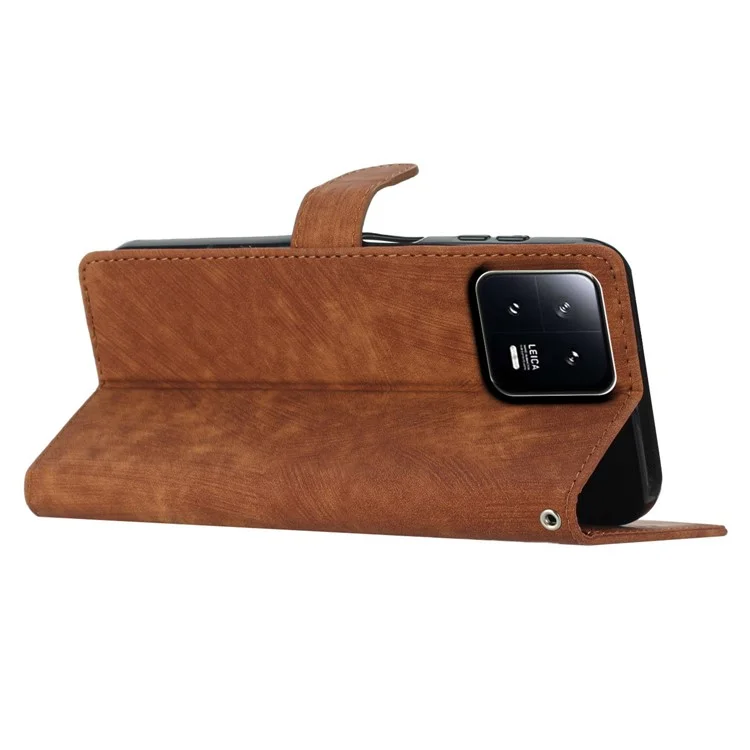 Para Xiaomi 13 Pro 5G Solid Color Skin-touch PU Leather Wallet Cover Stand Folio Flip Phone Case - Brown