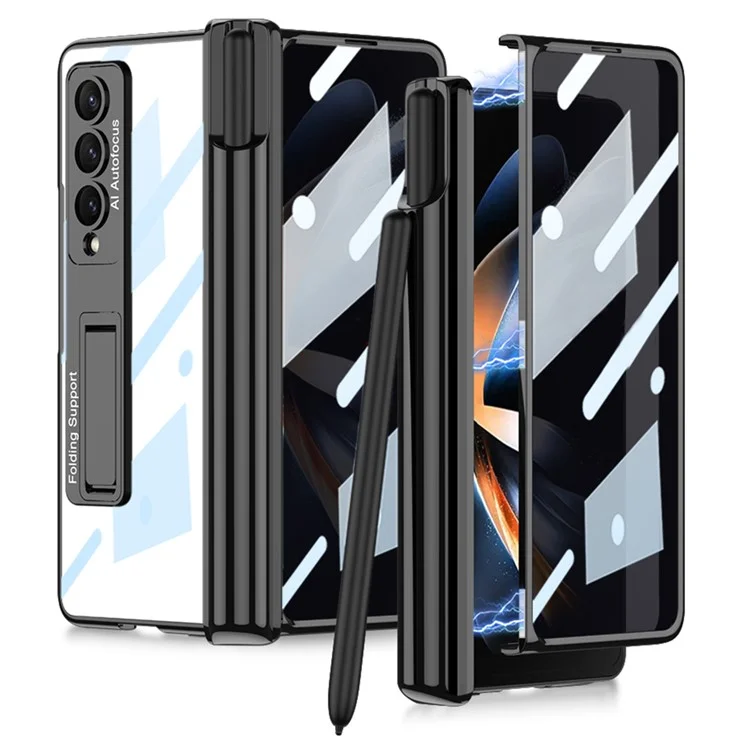 GKK Anti-Spy Slim Case for Samsung Galaxy Z Fold4 5G Hard PC Kickstand Phone Case with Front Screen Protector - Black