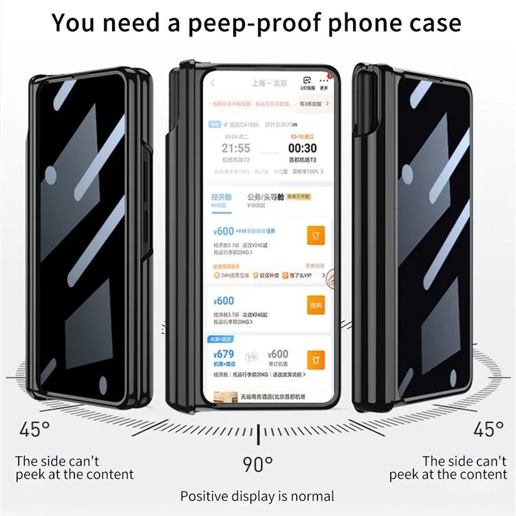 GKK Anti-Spy Slim Case for Samsung Galaxy Z Fold4 5G Hard PC Kickstand Phone Case with Front Screen Protector - Black