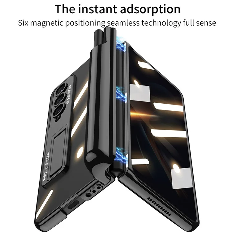 GKK Anti-Spy Slim Case for Samsung Galaxy Z Fold4 5G Hard PC Kickstand Phone Case with Front Screen Protector - Black