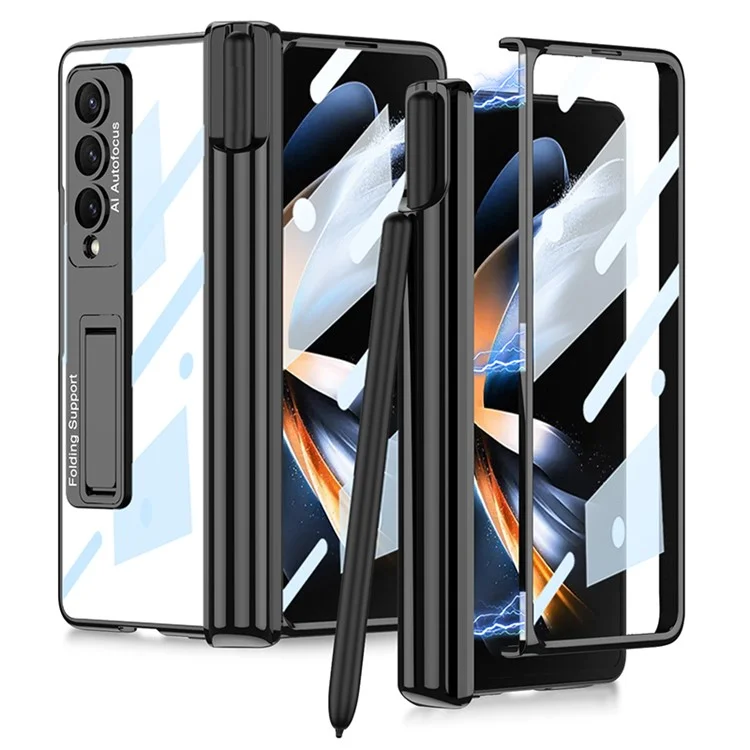 GKK Custodia protettiva con supporto per Samsung Galaxy Z Fold4 5G, custodia in PC rigido con protezione dello schermo HD - Nero