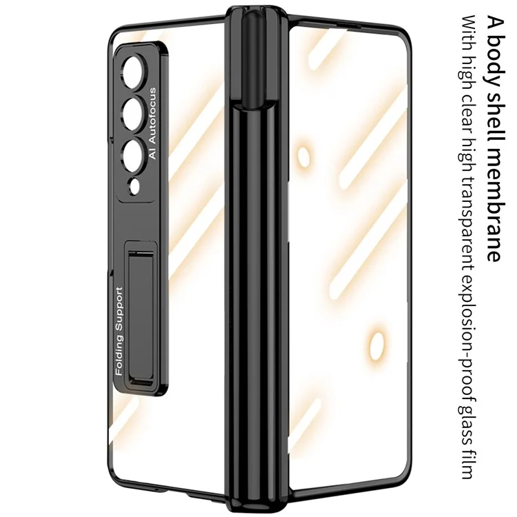 GKK Custodia protettiva con supporto per Samsung Galaxy Z Fold4 5G, custodia in PC rigido con protezione dello schermo HD - Nero