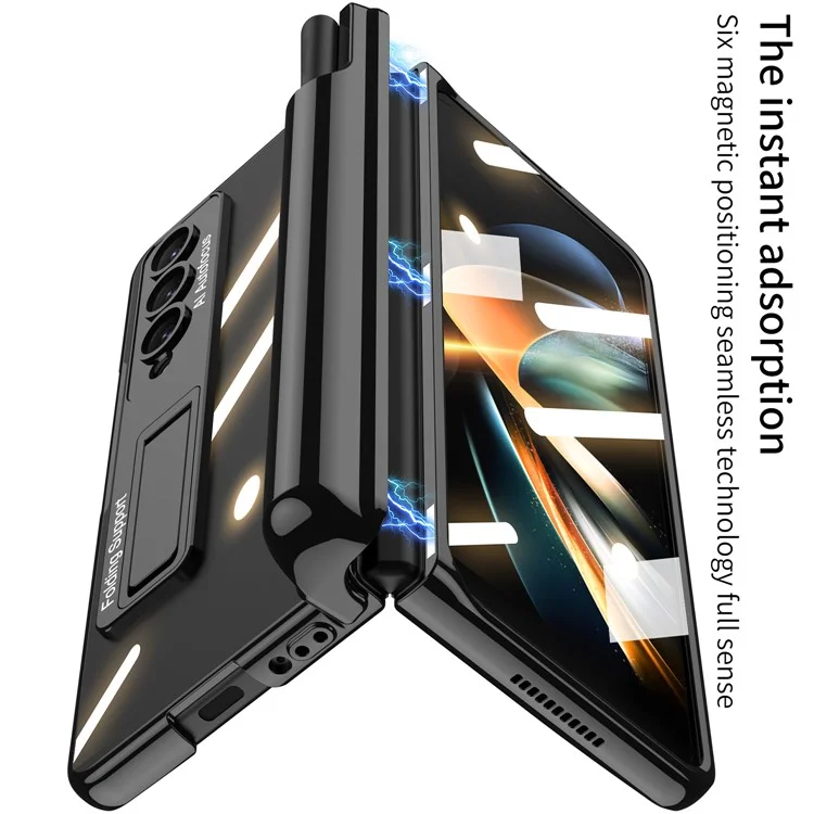 GKK Custodia protettiva con supporto per Samsung Galaxy Z Fold4 5G, custodia in PC rigido con protezione dello schermo HD - Nero