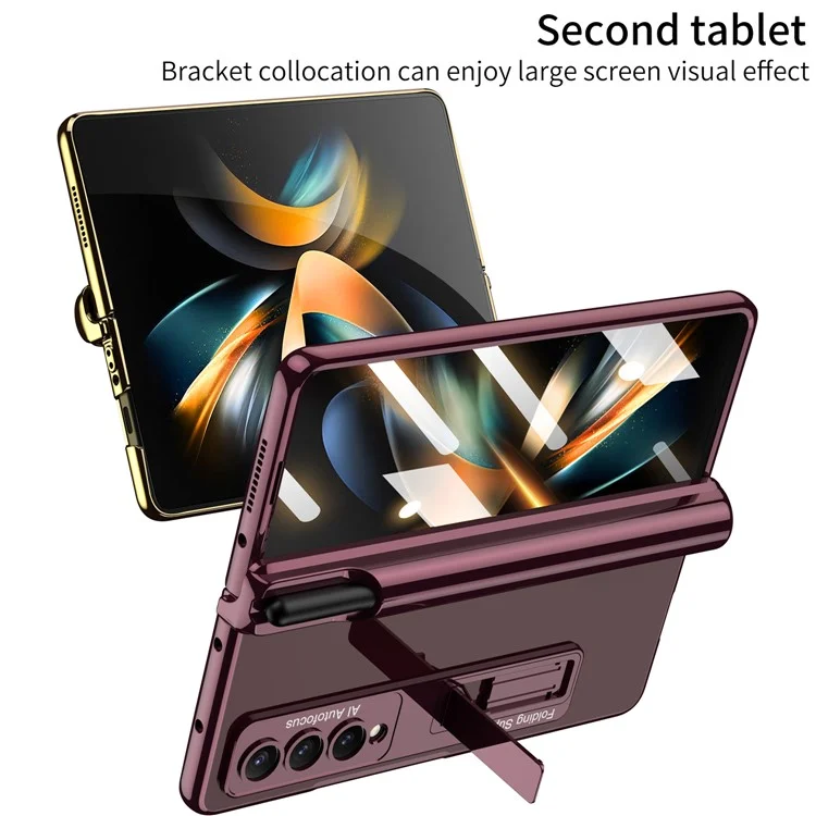 GKK Custodia protettiva con supporto per Samsung Galaxy Z Fold4 5G, custodia in PC rigido con protezione dello schermo HD - Nero
