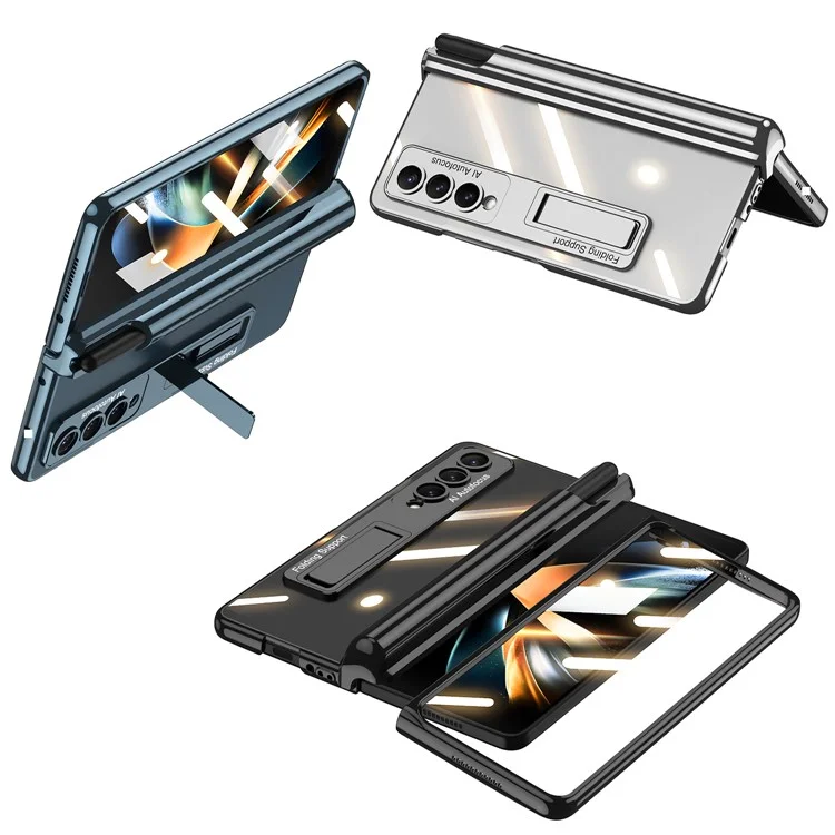 GKK Custodia protettiva con supporto per Samsung Galaxy Z Fold4 5G, custodia in PC rigido con protezione dello schermo HD - Nero