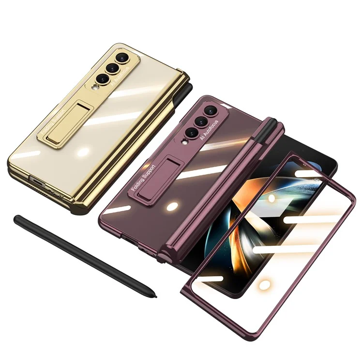 GKK Custodia protettiva con supporto per Samsung Galaxy Z Fold4 5G, custodia in PC rigido con protezione dello schermo HD - Nero