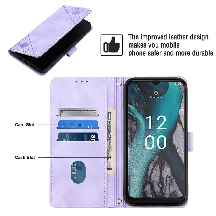 PT005 YB Imprinting Series-6 para Nokia C22 Funda de Billetera de Piel de PU Cubierta Antideslizante - Púrpura Claro