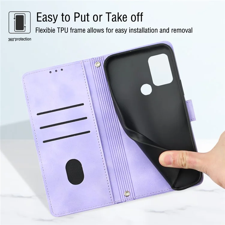 PT005 YB Imprinting Series-6 para Nokia C22 Funda de Billetera de Piel de PU Cubierta Antideslizante - Púrpura Claro
