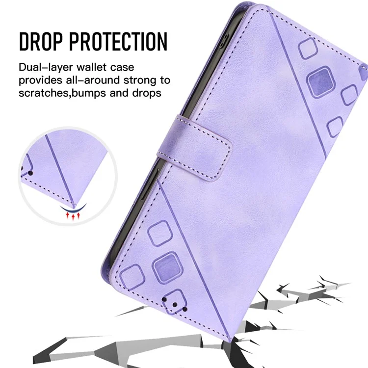 PT005 YB Imprinting Series-6 para Nokia C22 Funda de Billetera de Piel de PU Cubierta Antideslizante - Púrpura Claro
