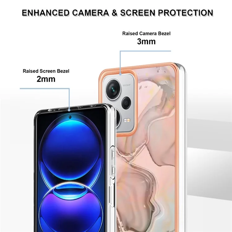 YB IMD Series-16 Stile E Per Xiaomi Redmi Note 12 Pro+ 5G Cover Telefono Rivestimento in Electroplaccatura IMD 2.0mm Motivo Marmorizzato TPU - Rosa