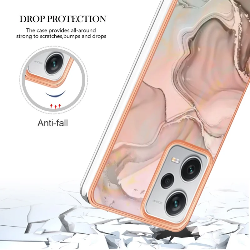 YB IMD Series-16 Stile E Per Xiaomi Redmi Note 12 Pro+ 5G Cover Telefono Rivestimento in Electroplaccatura IMD 2.0mm Motivo Marmorizzato TPU - Rosa