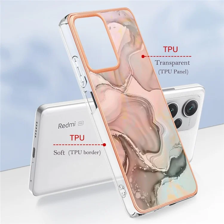 YB IMD Series-16 Stile E Per Xiaomi Redmi Note 12 Pro+ 5G Cover Telefono Rivestimento in Electroplaccatura IMD 2.0mm Motivo Marmorizzato TPU - Rosa