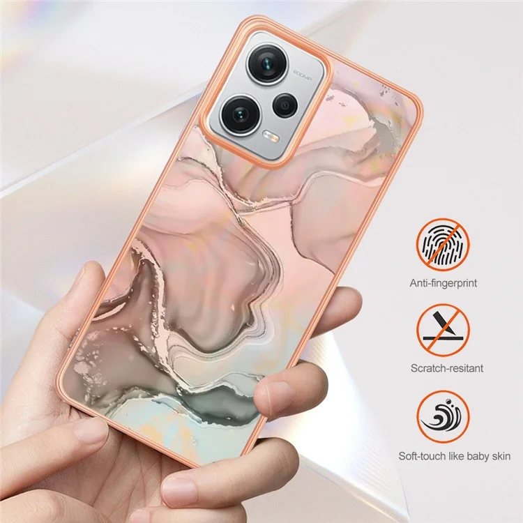 YB IMD Series-16 Stile E Per Xiaomi Redmi Note 12 Pro+ 5G Cover Telefono Rivestimento in Electroplaccatura IMD 2.0mm Motivo Marmorizzato TPU - Rosa