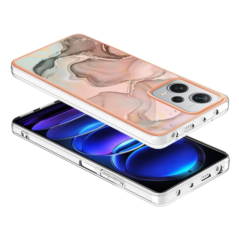 YB IMD Series-16 Stile E Per Xiaomi Redmi Note 12 Pro+ 5G Cover Telefono Rivestimento in Electroplaccatura IMD 2.0mm Motivo Marmorizzato TPU - Rosa