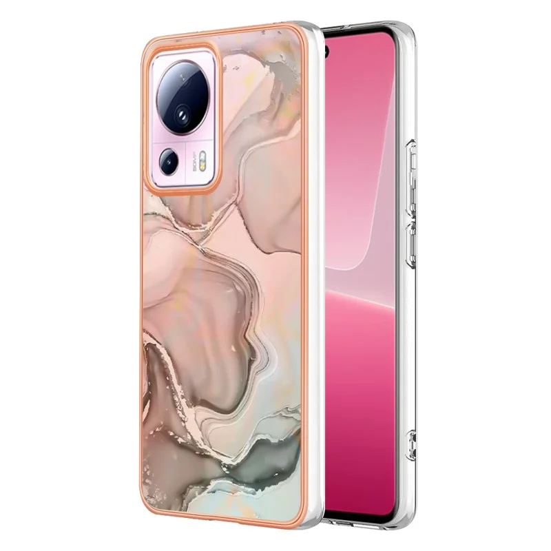 YB IMD Series-16 Style E For Xiaomi 13 Lite / Civi 2 5G Phone TPU Case IMD Marble Pattern 2.0mm Electroplating Cover - Pink