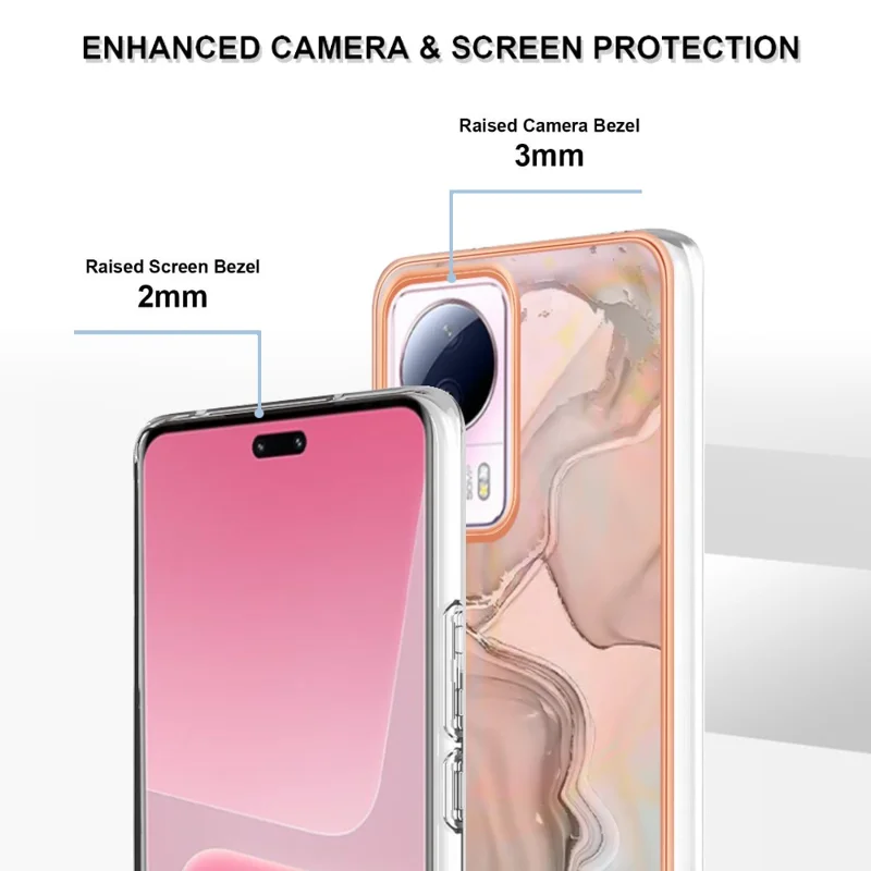 YB IMD Series-16 Style E For Xiaomi 13 Lite / Civi 2 5G Phone TPU Case IMD Marble Pattern 2.0mm Electroplating Cover - Pink