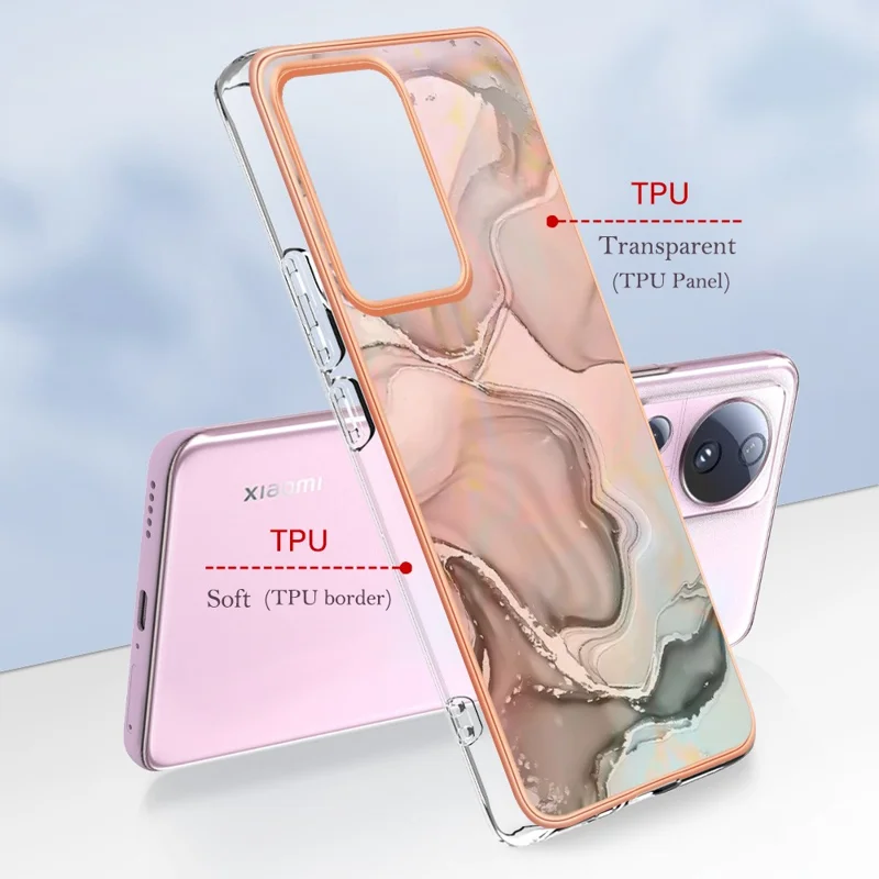 YB IMD Series-16 Style E For Xiaomi 13 Lite / Civi 2 5G Phone TPU Case IMD Marble Pattern 2.0mm Electroplating Cover - Pink