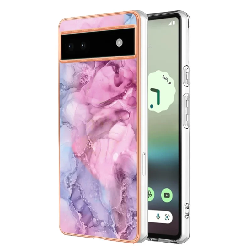 YB IMD Series-16 Style E For Google Pixel 6a IMD Marble Pattern Phone Case 2.0mm Anti-drop TPU Cover - Rose