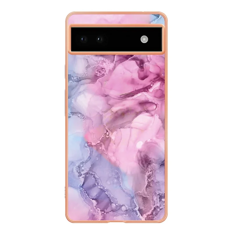 YB IMD Series-16 Style E For Google Pixel 6a IMD Marble Pattern Phone Case 2.0mm Anti-drop TPU Cover - Rose