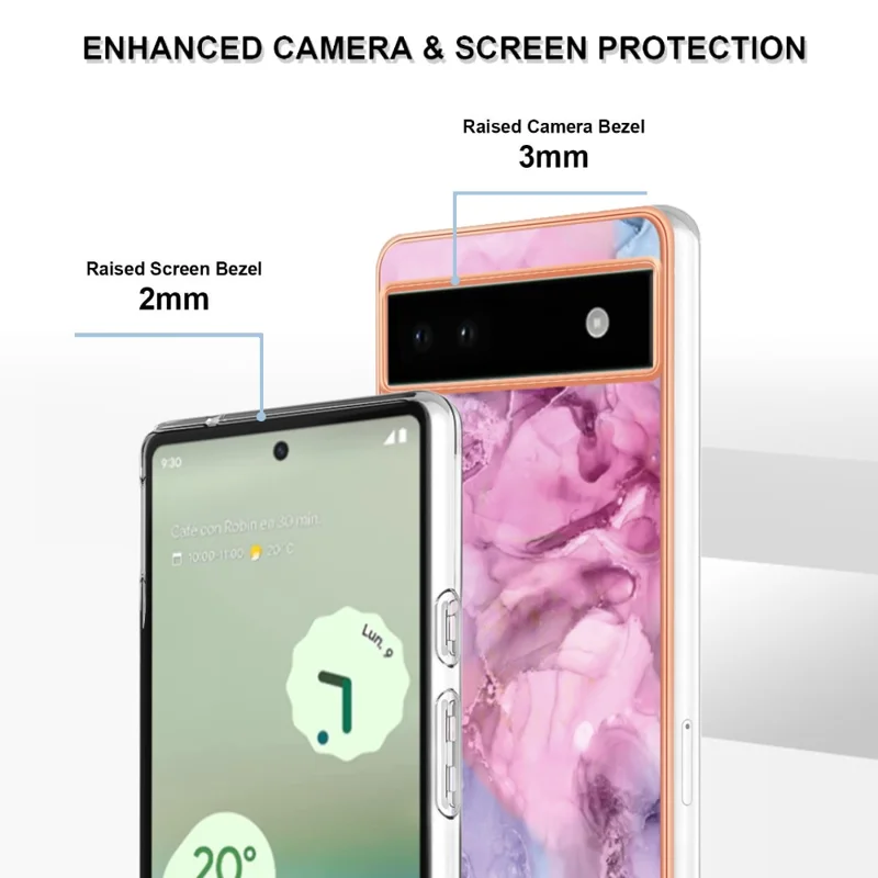 YB IMD Series-16 Style E For Google Pixel 6a IMD Marble Pattern Phone Case 2.0mm Anti-drop TPU Cover - Rose