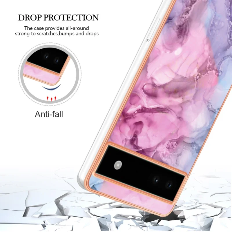 YB IMD Series-16 Style E For Google Pixel 6a IMD Marble Pattern Phone Case 2.0mm Anti-drop TPU Cover - Rose