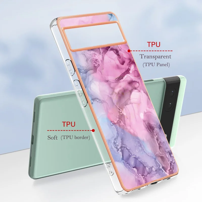 YB IMD Series-16 Style E For Google Pixel 6a IMD Marble Pattern Phone Case 2.0mm Anti-drop TPU Cover - Rose