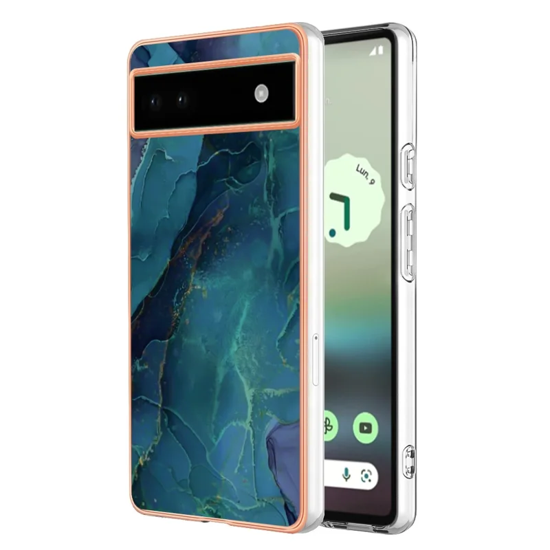 YB IMD Series-16 Style E For Google Pixel 6a IMD Marble Pattern Phone Case 2.0mm Anti-drop TPU Cover - Green
