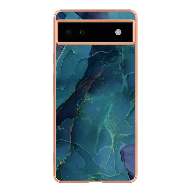 YB IMD Series-16 Style E For Google Pixel 6a IMD Marble Pattern Phone Case 2.0mm Anti-drop TPU Cover - Green