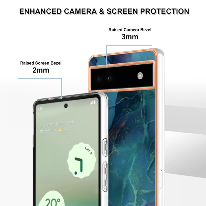 YB IMD Series-16 Style E For Google Pixel 6a IMD Marble Pattern Phone Case 2.0mm Anti-drop TPU Cover - Green