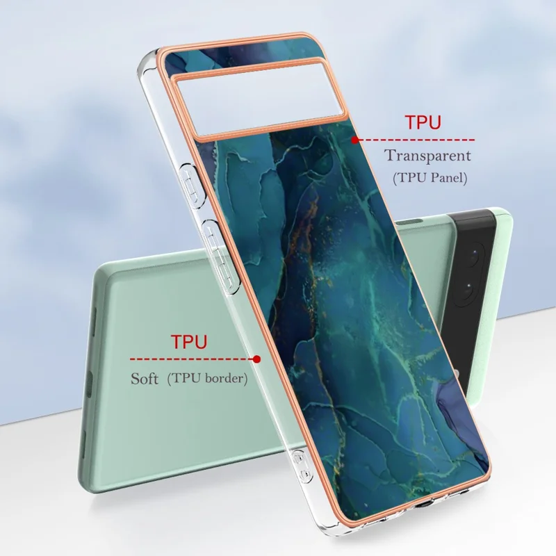 YB IMD Series-16 Style E For Google Pixel 6a IMD Marble Pattern Phone Case 2.0mm Anti-drop TPU Cover - Green